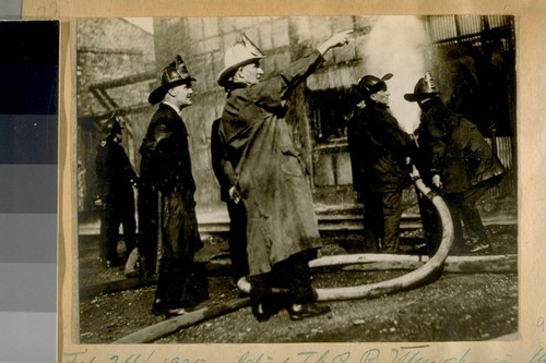 Chief Thos. R. Murphy in the White Helmet - Fire at Banner Oil Co., 19th & Minnesota Sts