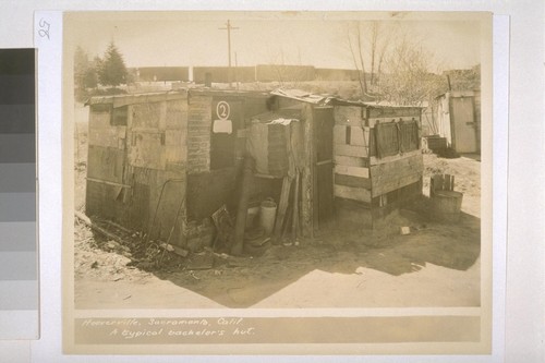 Hooverville, Sacramento, California. A typical bachelor's hut