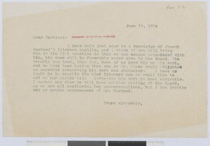 Hamlin Garland, letter, 1914-06-15, to Frederic Clay Bartlett