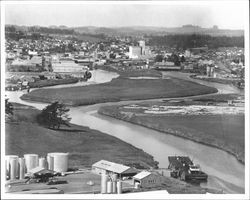 View of the Petaluma River and surrounding industrial area, Petaluma, California, 1955