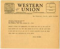 Telegram from Julia Morgan to William Randolph Hearst, April 30, 1930
