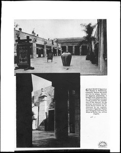 Two views of the forecourt of Grauman's Egyptian Theater, with caption