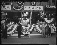 Madame Chiang Kai-Shek speaks at a rally in Chinatown, Los Angeles (Calif.)