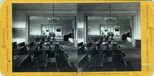 Eadweard Muybridge stereoscopic photograph of Mills Hall interior