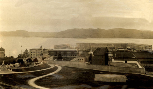 View of San Quentin State Prison from the north, Marin County, California, circa 1915. [photograph]