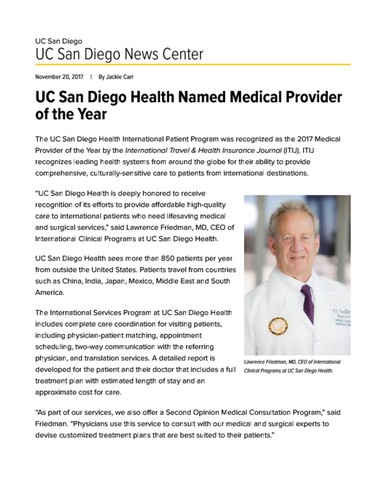 UC San Diego Health Named Medical Provider of the Year