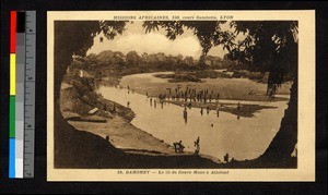 People wading by a riverbank, Benin, ca.1920-1940