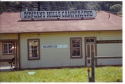 Duncans Mills Campground building with Museum sign, about 1983