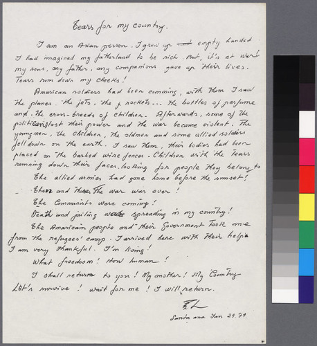 "Tears for my country" handwritten letter