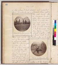 Journal entry with two photographs from Joseph Nisbet LeConte's Sierra camping trip journal