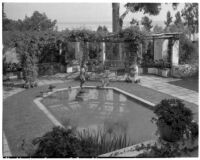 John Percival Jefferson residence, pool with statue of a bacchante by MacMonnies, Montecito, 1931