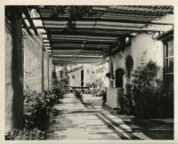 Allied Arts Guild of California, view of pergola-covered terrace, Menlo Park, 1932