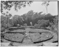 Dr. and Mrs. P. G. White residence, view towards cutting garden during construction, Los Angeles, 1933-1938