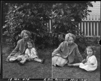 Ruth Iva Cornell with her daughter, Rosita Dee, seated on the grass outside, California, 1933