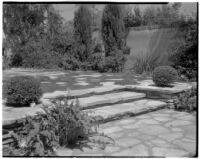 Laura La Plante residence, view of patio, steps and lawn, Beverly Hills, 1929