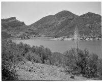 Lake Sherwood, view of the lake and the Santa Monica Mountains, Ventura County, 1922-1930