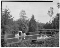 Wright Saltus Ludington residence, view of oval reflecting pool, Montecito, 1931