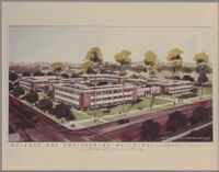 Color rendering of science and engineering complex, Claremont Colleges, Claremont, 1957
