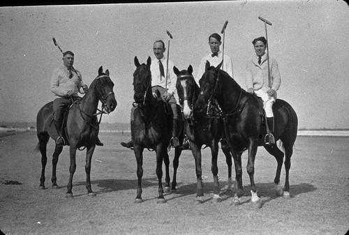 Charlie Chaplin (far right) at the polo field, Coronado, 1921