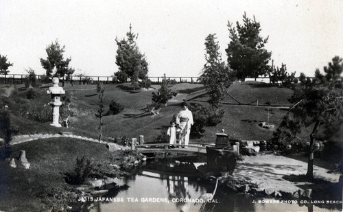 George T. Marsh’s Japanese Tea Garden located on Block 27, a small triangular parcel of land at the end of Ocean Boulevard near the Spanish Bight. Coronado (Calif.) c. 1903 (Postcard)