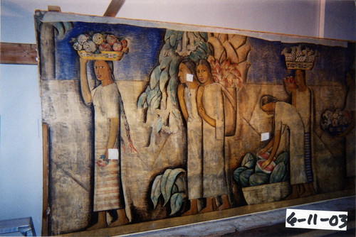 The 1938 Alfredo Ramos Martinez fresco mural “El Dia del Mercado” at the playa Vista studio of art conservationist Nathan Zakheim, 2003