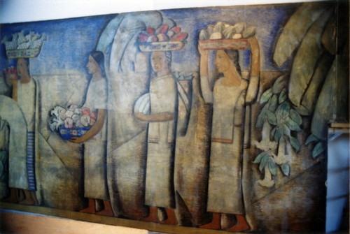 The 1938 Alfredo Ramos Martinez fresco mural “El Dia del Mercado” at the Nathan Zakheim studio after initial cleaning, July 2003 (photo 1)
