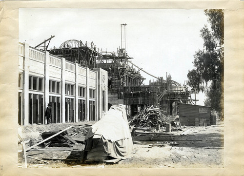 Several pages from the Coronado school scrapbook displaying 95 images of the grammar school under construction, Coronado, (Calif.), 1912-1913