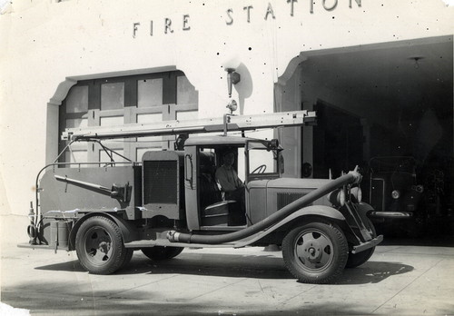 1943-44, WWII Pumper Fire Engine in front of Coronado Fire Station located at 1011 Sixth Street, Coronado