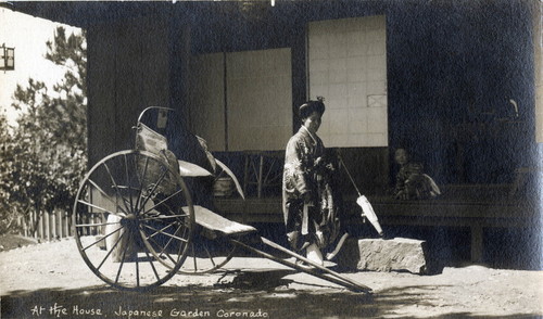 Rickshaw used to transport guests from the Hotel del Coronado to Marsh’s Japanese Tea Garden, Coronado (Calif.) c. 1904 (Postcard)