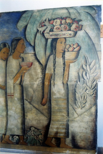 The 1938 Alfredo Ramos Martinez fresco mural “El Dia del Mercado” at the Nathan Zakheim studio after initial cleaning, July 2003 (photo 3)