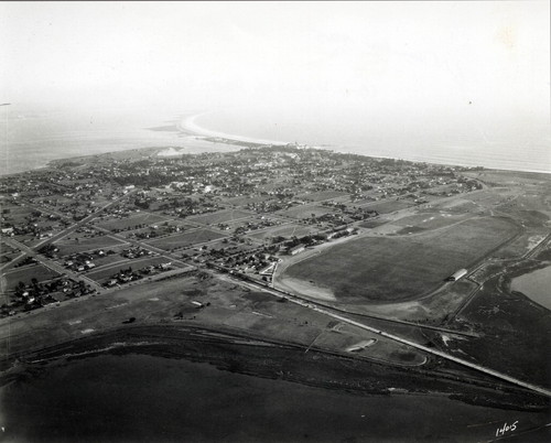 Aerial view of Coronado showing location of the polo field, c. 1920