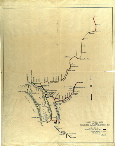 Skeleton map of the San Diego & South-Eastern Railway, c. 1915