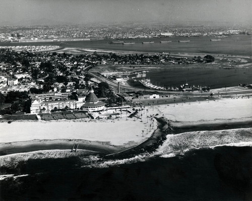 Aerial view of Coronado looking east over San Diego Bay, 1960 November 19