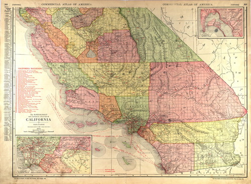 Rand, McNally New Commercial Atlas Map of California, 1914 Details of San Diego, Los Angeles & vicinity