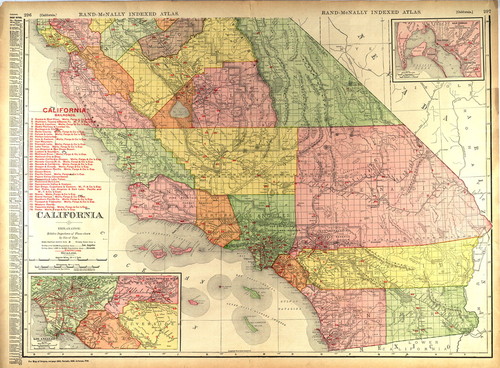 Rand, McNally & Co.’s New Business Atlas Map of California, includes California Railroads. 1908