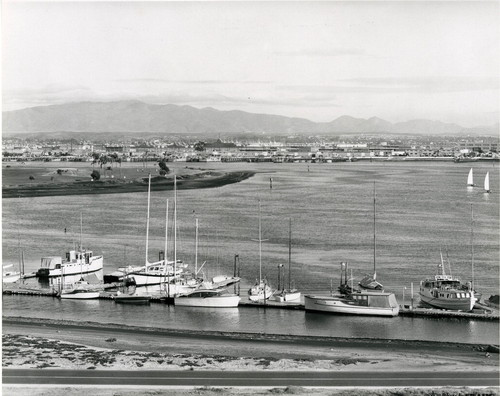 Boats docked on Glorietta Bay, Coronado, (Calif.) c.1960