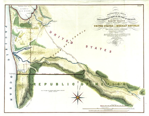 Topographical Sketch of the Southernmost Point of the Port of San Diego and Measurement of the Marine League For Determining Initial Point of Boundary Between The United States and Mexico as Surveyed by the United States Commission