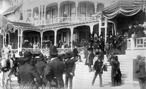 President Benjamin Harrison on the steps of the Hotel del Coronado, 1891