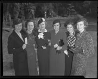 Junior Hostesses of the University Religious Conference Jane Sturdy, Minnie Elmendorf, Margaret Capps, Betty Jones, Mrs. Frederic Baumstark and Mrs. Edwin Kraft, Los Angeles, 1936