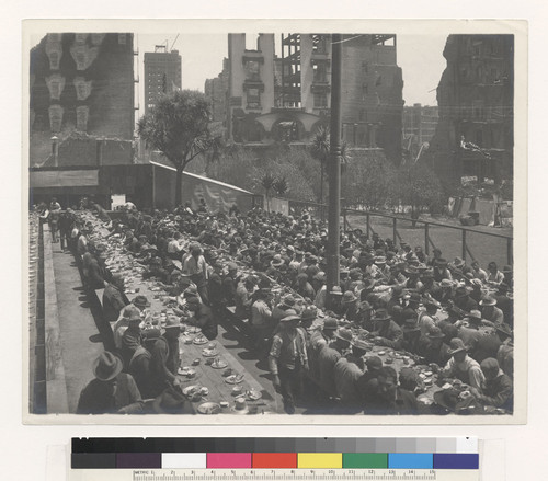 "Dinner Time" at Union Square. The Mrs. W.H. Crocker Camp