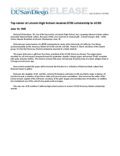 Top senior at Lincoln High School receives $750 scholarship to UCSD