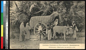 Nuns preparing for a journey by covered wagon, Kumbakonam, India, ca.1920-1940