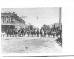 Petaluma Improved Order of Red Men in costume and on horseback, Petaluma, California, about 1908