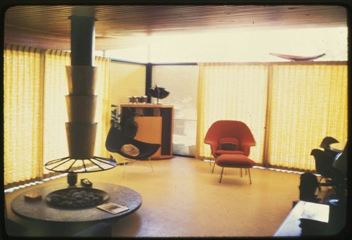 Miles C. Bates house: living room with fireplace