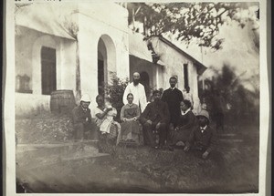 Chapel in Bethel, Cameroon. The missionary Dilger; Alfred Munz (d. 12. Oct. 1887) with his nurse; the missionary Munz and his wife (who has since died); Johannes Bizer (d. 1896); Richardson and his wife; Christaller the teacher (d. August 1896)