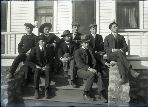 Sociology students on the steps of student housing