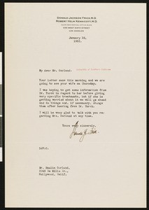 Donald Jackson Frick, letter, 1932-01-26, to Hamlin Garland
