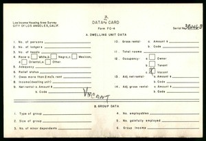 WPA Low income housing area survey data card 234, serial 38446-B, vacant