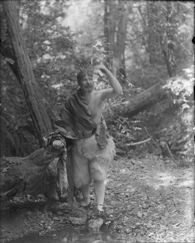 Man dressed as satyr? Bohemian Grove. [negative]