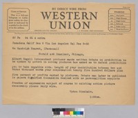Telegram from Upton Sinclair to William Randolph Hearst asking Hearst to participate in a debate on prohibition